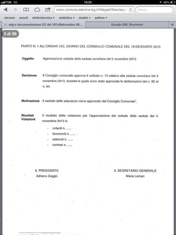 si parte con il primo punto dell'odg: approvazione verbale commissione consiliare del 5 nov 2013 #opendalmine http://t.co/i1bFGY6ZwD